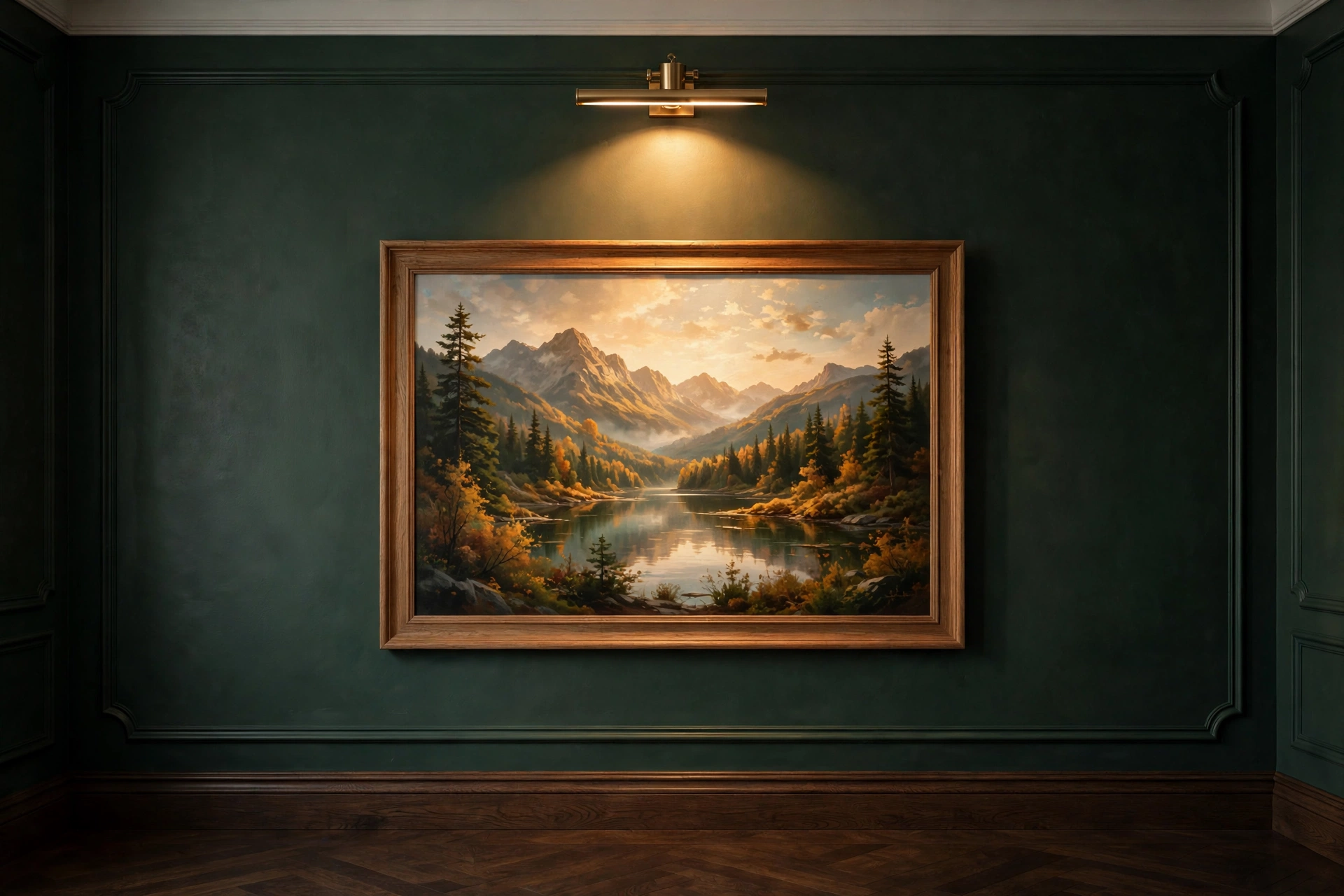 Picture light glowing over framed art, elegant wall sconce ideas