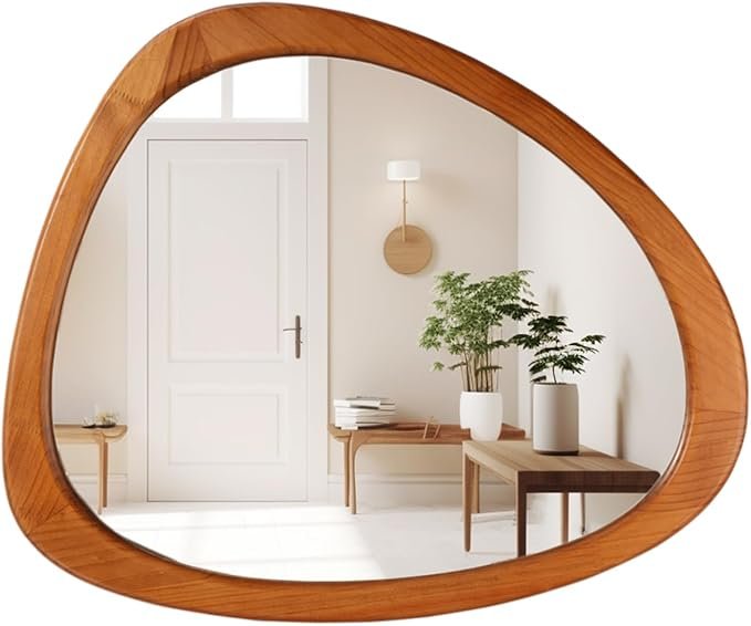 HOMECOOKIN asymmetrical wooden wall mirror with pebble-shaped wood frame, alternate product photo