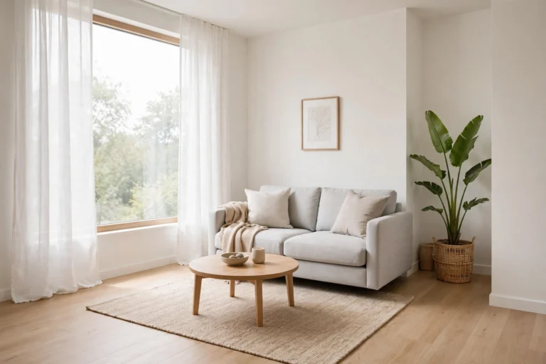 Bright small living room ideas: airy apartment living room with light walls and compact furniture that feels spacious