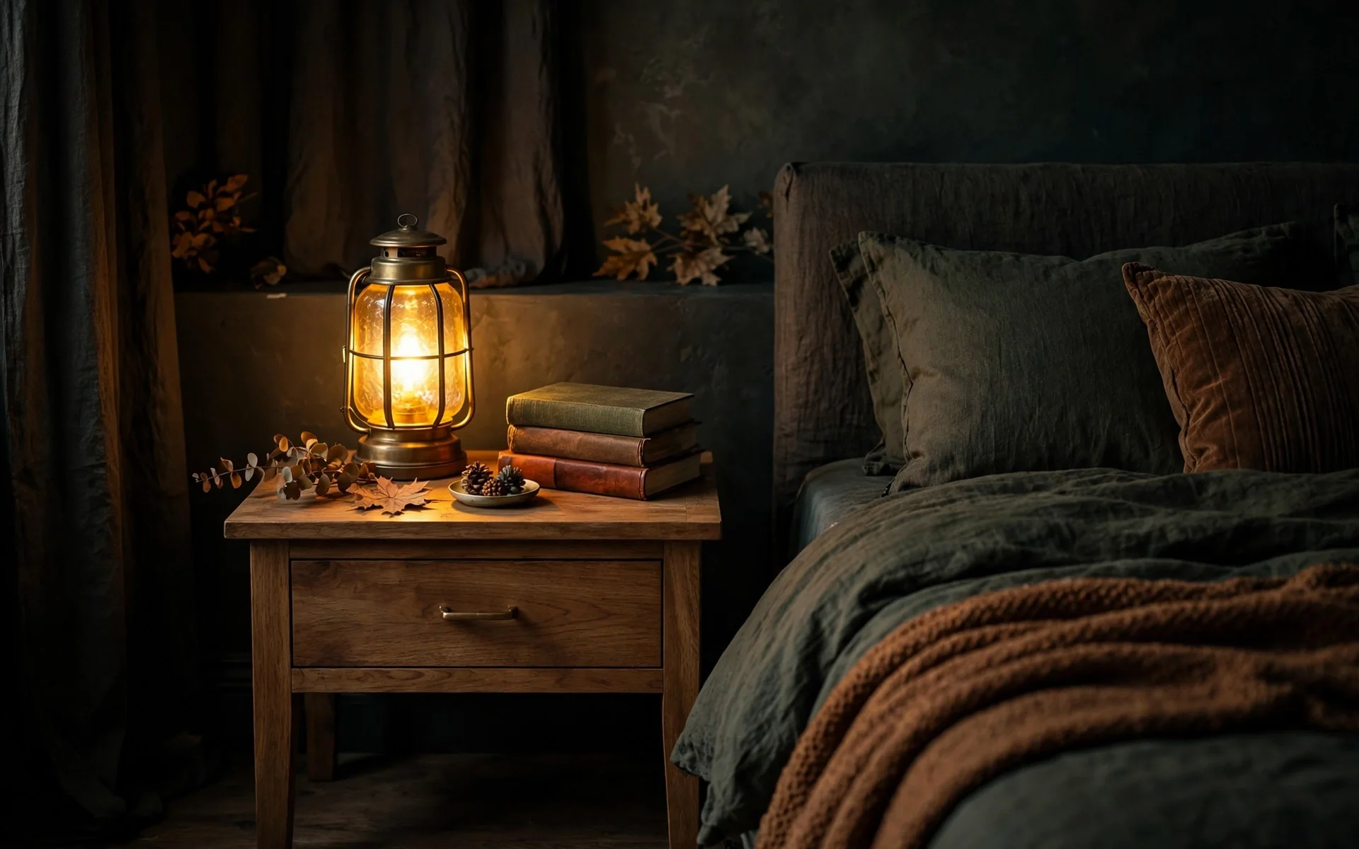 Warm minimalist bedroom ideas with layered linen bedding in oatmeal tones