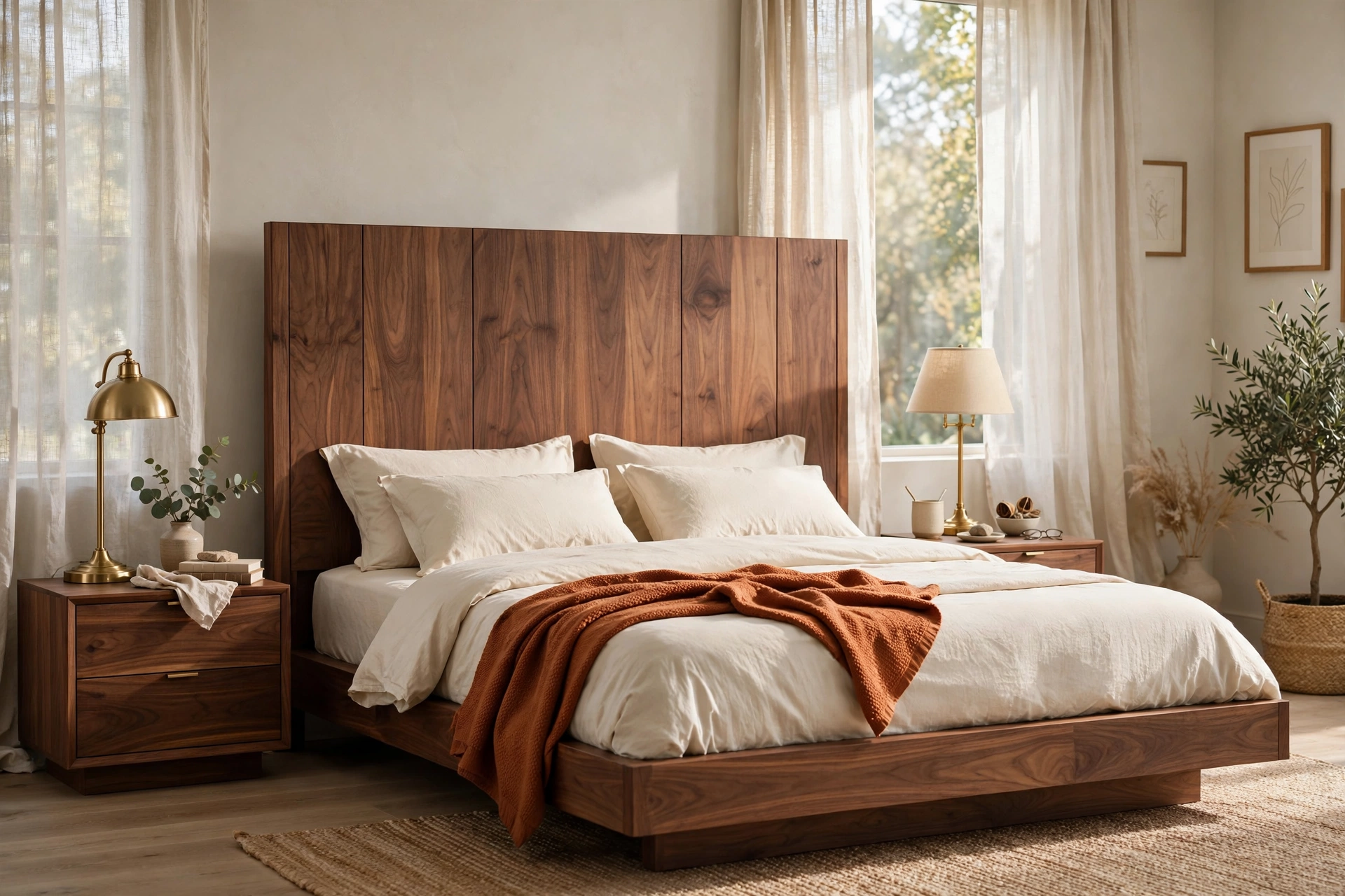 Walnut furniture ideas for the bedroom with a walnut bed and headboard