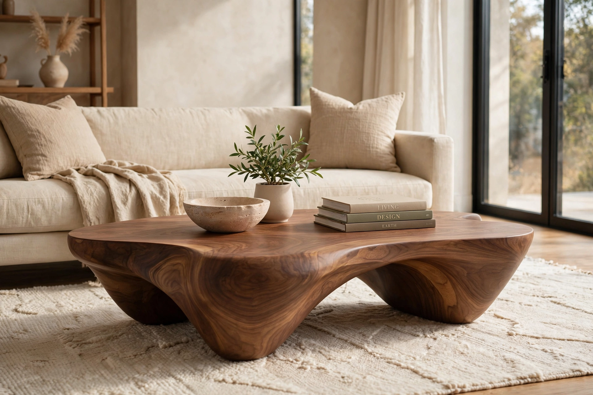 Walnut furniture ideas with a sculptural walnut coffee table