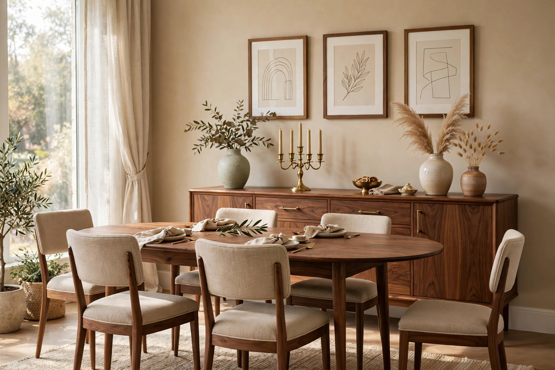 Walnut furniture ideas for the dining room with a walnut sideboard