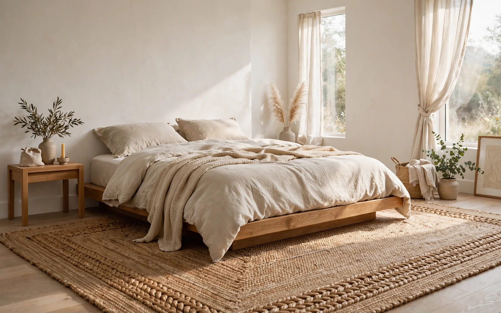Fall bedroom decor ideas with velvet pillows in burnt orange and ochre