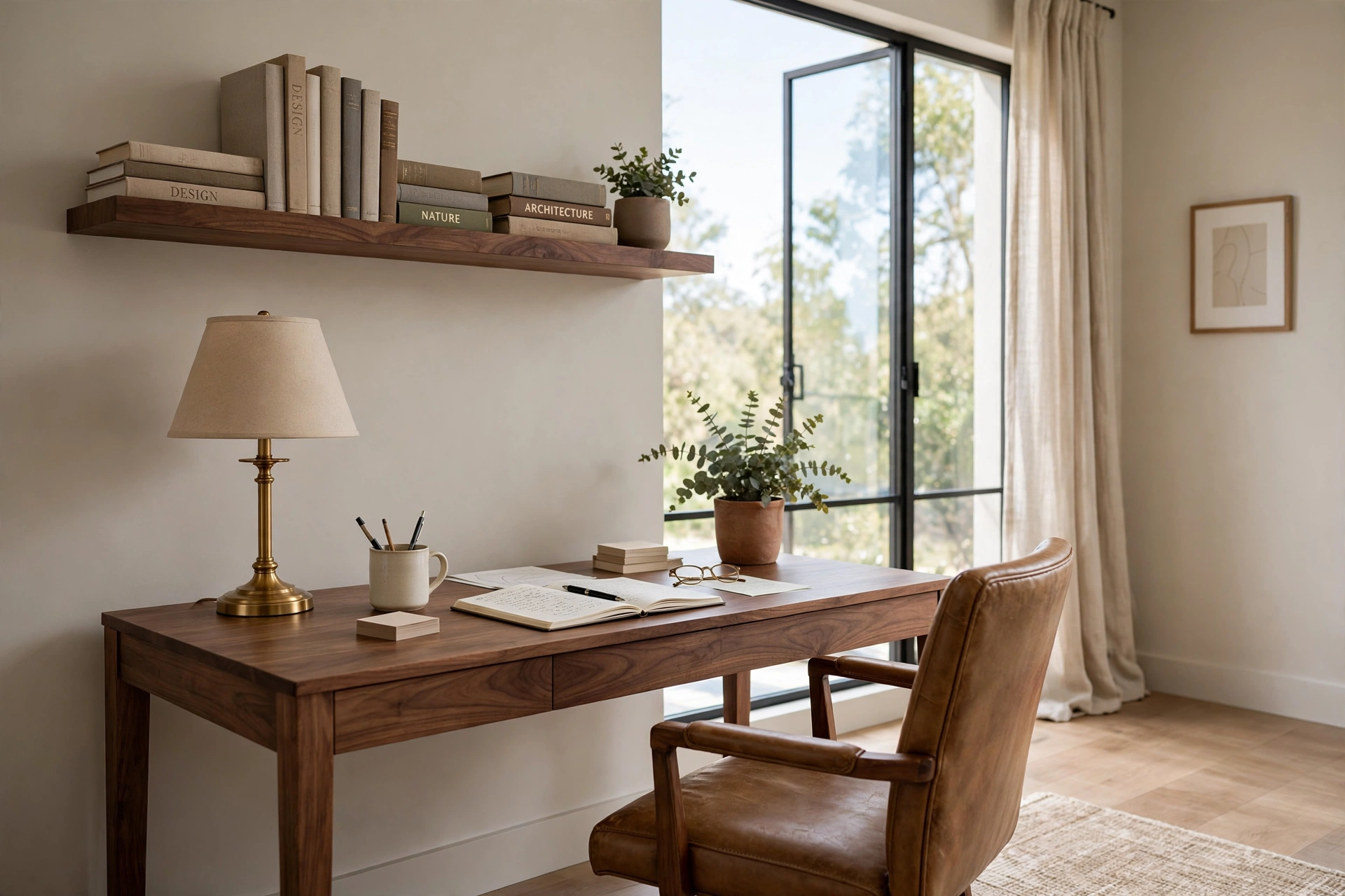 Walnut furniture ideas for a home office with a walnut desk