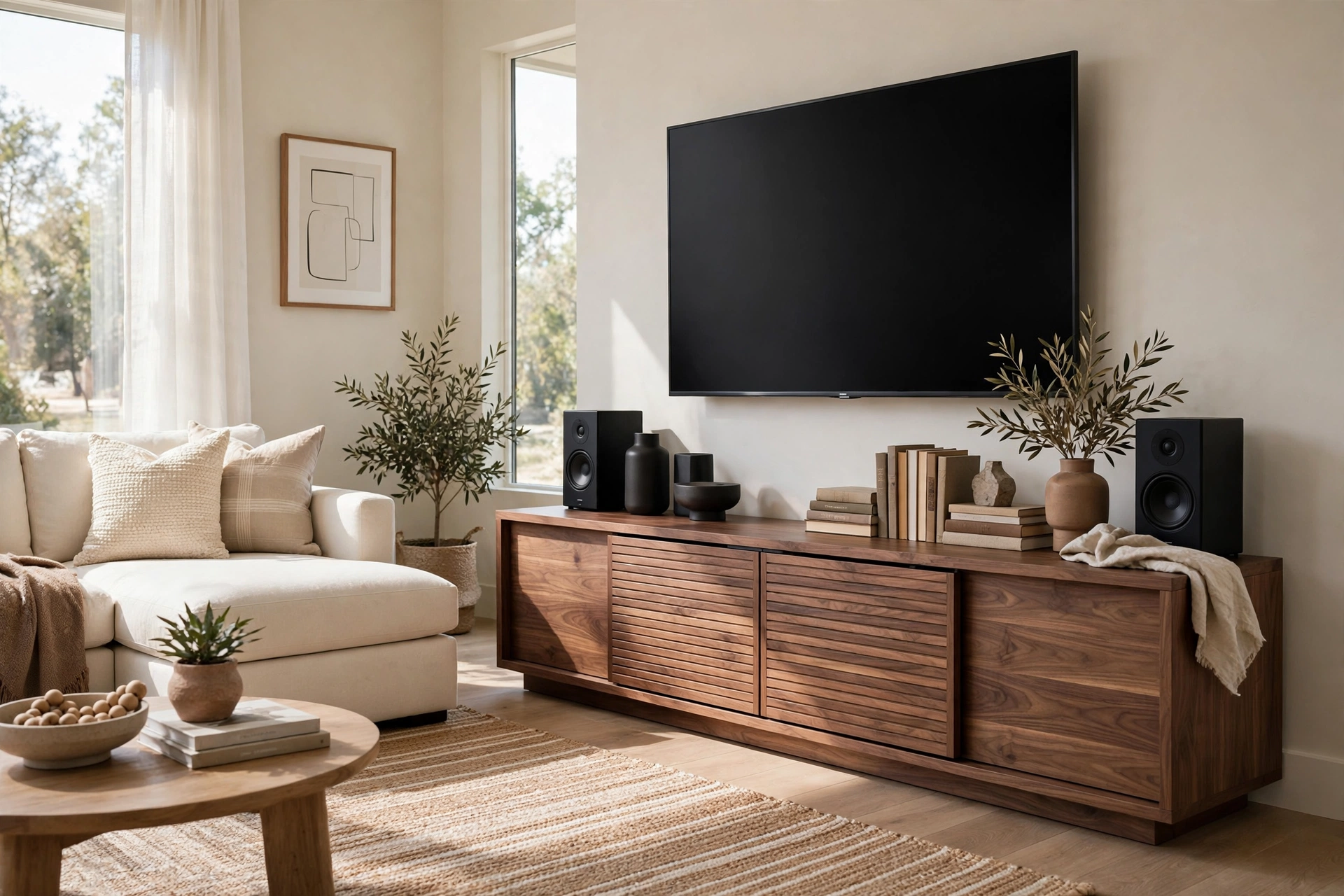Walnut furniture ideas with a low walnut media console