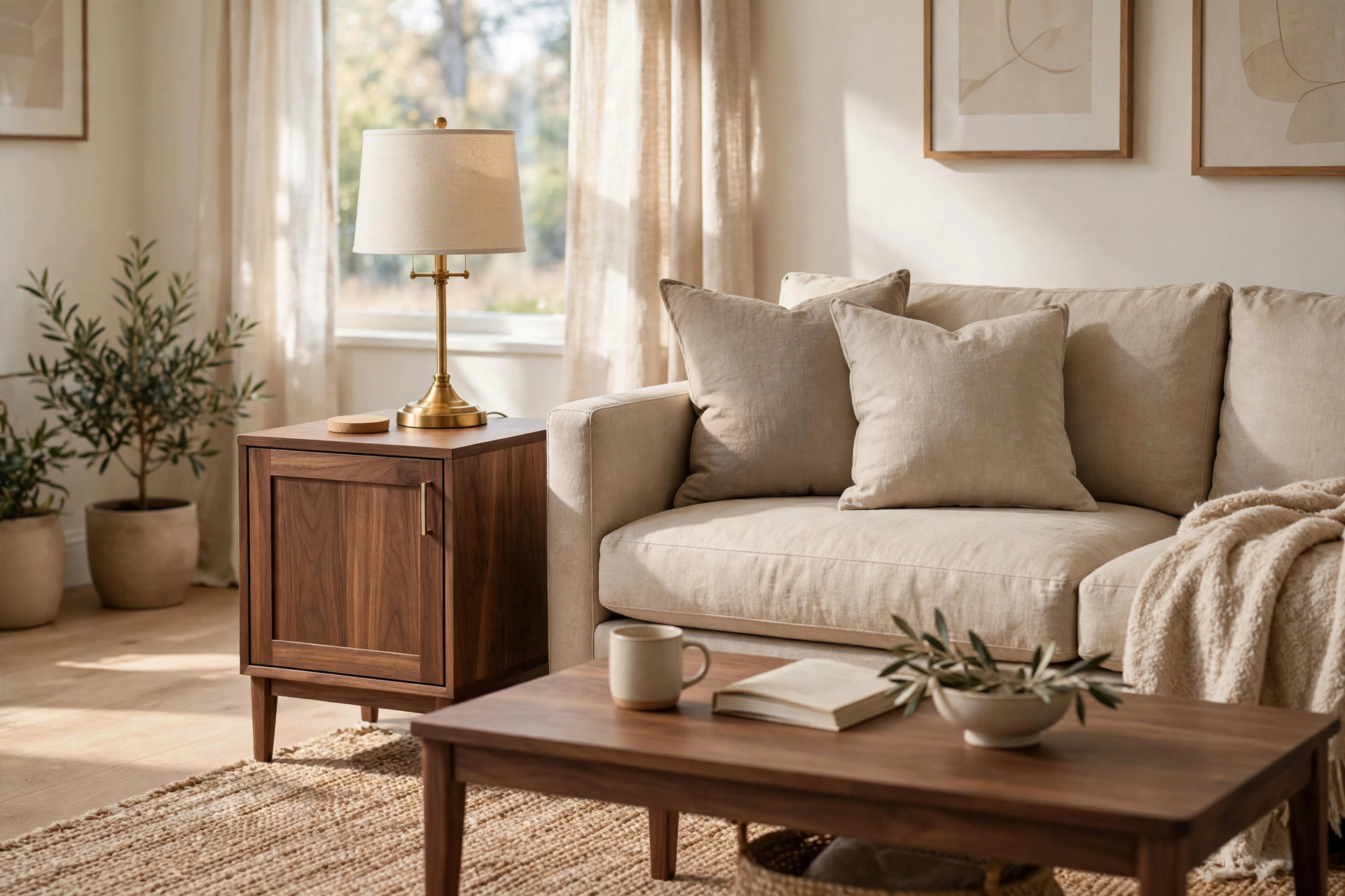 Cabinet end table with lamp — toy storage ideas living room detail