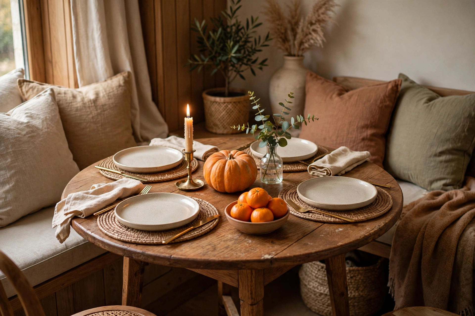 Intimate thanksgiving table decor ideas with a scaled-down centerpiece for a small table