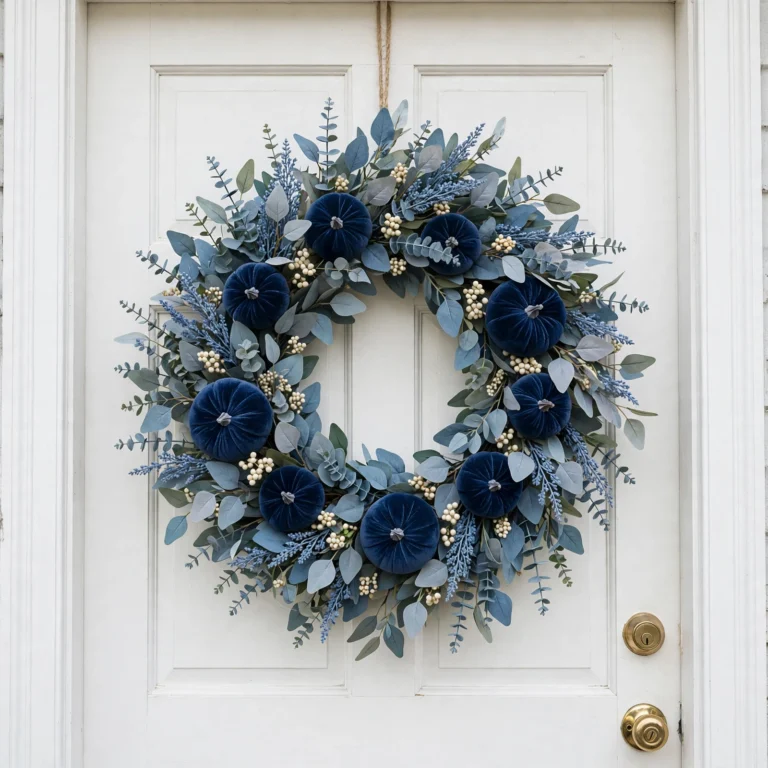 Blue Fall Wreath Review: Briful’s 26-Inch Velvet Pumpkin Wreath
